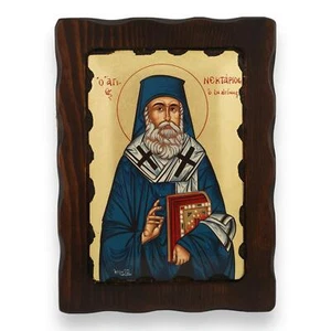 Icono de San Nectario de Egina - Icono bizantino ortodoxo griego hecho a mano - Imagen 1 de 7