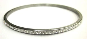 Weißer Kristall Edelstahl Slip-On dünner Armreif mit einer Reihe 3 mm Breite - Bild 1 von 3