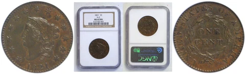 1821 Large Cent NGC MS-62 BN Cover