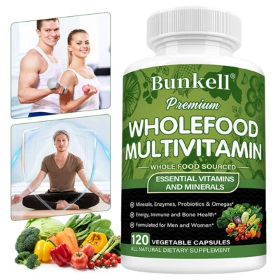 BUNKELL Multi Vitamin Complex Capsules Vegan Whole Food Plant Based Folic Acid