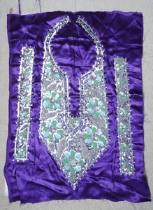 Handworked Indian embroidery, sequins, beads on purple satin. Neck piece & cuffs - Picture 1 of 6