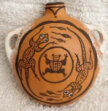 Miniature Zuni Pottery Canteen With Frog Tadpoles And Lizards Signed Weasel