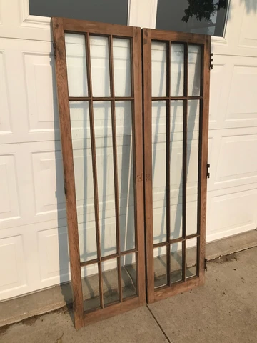 vintage arts & crafts style windows /cabinet Doors w/ divided lites 18" by 65" Cover