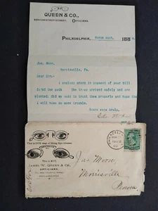 Pennsylvania: Philadelphia 1888 Queen Eye Anteojos Publicidad Cubierta + Carta - Imagen 1 de 4