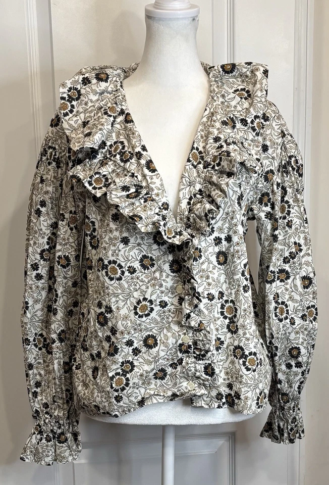 Blusa Top ZARA Para Mujer Volantes Volantes Cuello en V S Romántica Boho Cottagecore Floral Foto 1 de 4