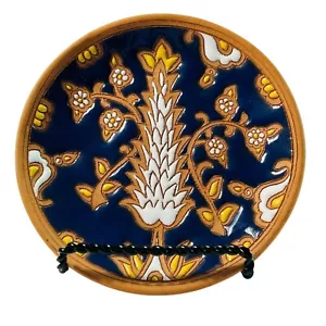 Piatto terracotta floreale smaltato ceramica Bonis Rodi Grecia fatto a mano 4,75" firmato - Foto 1 di 4