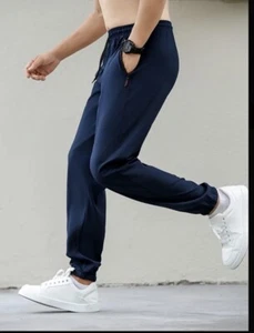 New Mens Jogger Pants With 2 Zip Pockets Blue. Comfortable Dry Fit Size Medium - Picture 1 of 12