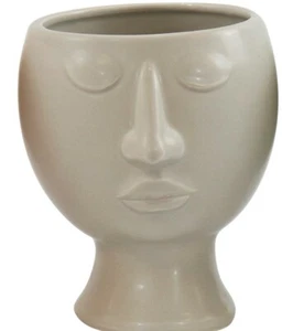 Übertopf Keramik Grau Gesicht Kopf Hals Vase Deko Blumentopf Pflanzkübel Garten - Bild 1 von 3