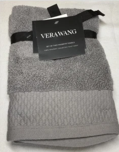 VERA WANG TOALLAS PUNTA DEDO (2) GRIS 100% ALGODÓN ZERO TWIST 12 X 18 NUEVO CON ETIQUETAS - Imagen 1 de 2