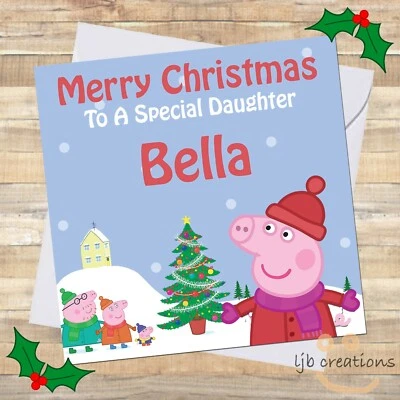 LJB CREATIONS Christmas Cards Personalised PEPPA Daughter Granddaughter Son CUTE XMAS PIG 🎄