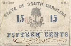 Usa / South Carolina 15 Cents 2.1.1863 Circulated Banknote Rr7