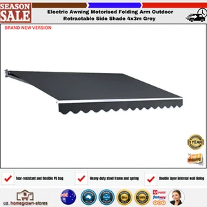 Electric Awning Motorised Folding Arm Outdoor Retractable Side Shade 4x3m Grey - Picture 1 of 10