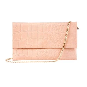 Womens Dusty Pink Leather Clutch Shoulder Cross Crocodile Printed Cowhide Bag - Picture 1 of 3