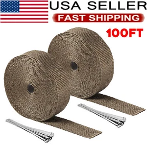 2 Rolls 2"x 50ft Thermal Header Pipe Tape Titanium Lava Exhaust Wrap 20 Ties Kit - Picture 1 of 11