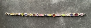 Multi Coloured Gemstone Tennis Silver Bracelet Marked 925 Length 19cm - Picture 1 of 12