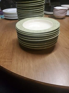 8 PIER 1 ANTIQUE FLORAL RIM SOUP BOWLS 9" Green New Sets Available (Bin 84 ) - Picture 1 of 3