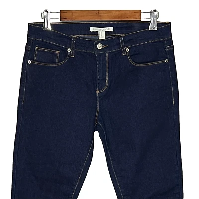 Forever21 womens mid rise skinny jeans size 30 stretch solid dark wash - Image 1 of 4