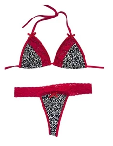 Red black sexy-women lace lingerie  two piece Set Bikini Style Cotton - Picture 1 of 7