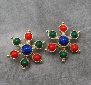 Pendientes Sarah Coventry Vintage Clip En Carnaval Rojo Azul Verde 1.25 pulgadas 562f - Imagen 1 de 7