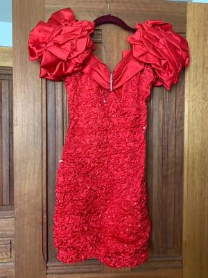 Mini Vestido Vintage Años 80 Zum Zum Rojo Sirena Lentejuelas Mangas Abullonadas Talla 5/6 Foto 1 de 4