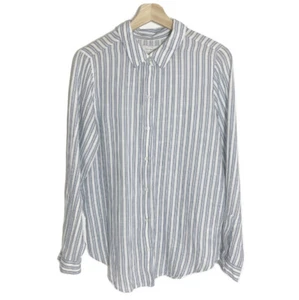NWT Lucky Brand Striped Shirt Top Button Front Blue Sz M - Picture 1 of 14