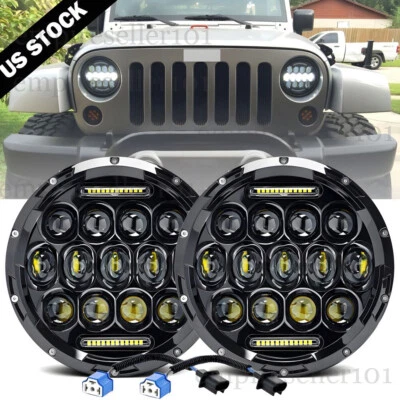 Pair 7 inch Round LED Headlight Hi/Lo DRL for Jeep Wrangler JK LJ TJ CJ DOT - Image 1 of 4