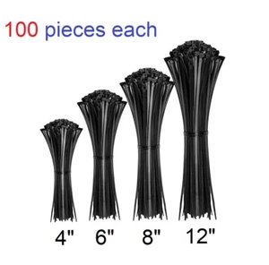 Cable Zip Ties 400 Pack Black Zip Ties Assorted Sizes 4+6+8+12 Inch 100pcs each - Picture 1 of 7