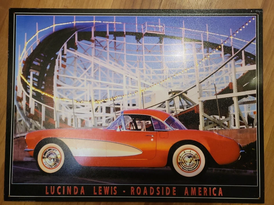 2000 NOSTALGIC METAL SIGN LUCINDA LEWIS ROADSIDE AMERICA CHEVY CORVETTE - Image 1 of 2
