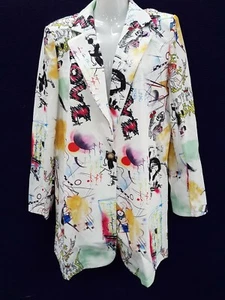 NEW Women Fashion Pop Art Graffiti Abstract Modern Collared Jacket Size L 12 - Picture 1 of 4