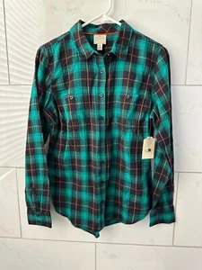 St. John's Bay Women's Flannel M Green Black Plaid 100% Cotton NWT - Picture 1 of 4