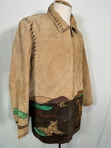 The Quacker Factory Safari Tan Leather Suede Jacket Coat Embroidered Zip Sz 2XL - Picture 1 of 20