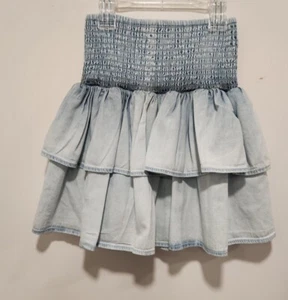 MOLO Bonita Tiered Short Skirt - Denim Bleached Girls Size 7-8 Great Condition - Picture 1 of 7