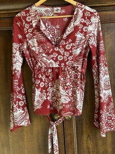 Top vintage Y2K años 90 L Boho manga acampanada lazo cintura floral - Imagen 1 de 7