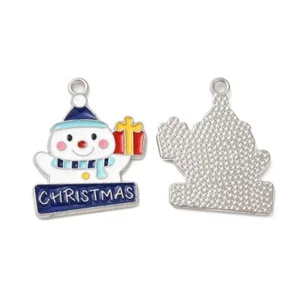 10 Festive Fun Christmas Smiling Snowman Shaped Silver Tone Pendant Charms - Picture 1 of 2