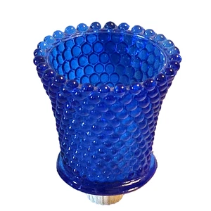 Aplique azul cobalto vintage candelabro votivo vidrio burbuja grueso - Imagen 1 de 6