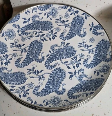 POTTERY BARN PARTYWARE ЭМАЛИРОВАННАЯ ПОСУДА СИНЯЯ САЛАТНАЯ ТАРЕЛКА С УЗОРОМ ПЕЙСЛИ 8 ДЮЙМОВ НАБОР ИЗ 3  - Изображение 1 из 3