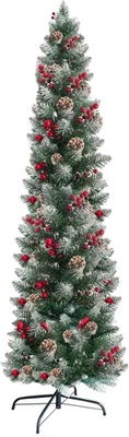 6Ft Pencil Christmas Tree, Artificial White Spraying Snow Flocked Tree- Partiall - Image 1 of 4