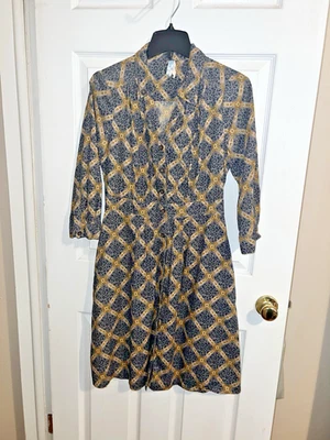 Vestido MAEVE Anthropologie Gris Amarillo Pana Camisa Botón Línea A Manga 3/4 4 Foto 1 de 4