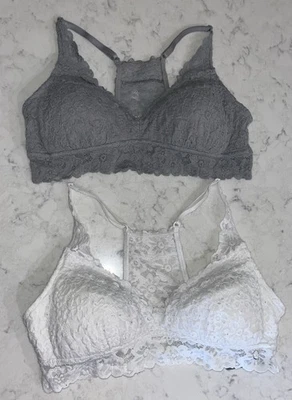 Комплект из двух 2 Aerie кружева богемное романтический спортивная спина с подкладкой бюстгальтер серый и белый M - Изображение 1 из 4