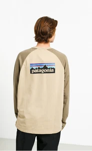 Patagonia Organic Cotton Sweatshirt L Beige Graphic Spellout Long Sleeve Hiking - Picture 1 of 10