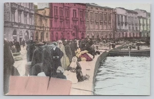 Waterfront Messina Italy Earthquake Refugees Waiting for Relief Boats Postcard - Picture 1 of 2