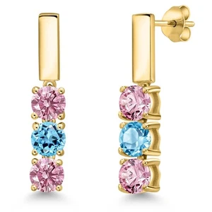 1.65 Ct Pink Lab Grown Diamond Swiss Blue Topaz 18K Yellow Gold Plated Silver - Picture 1 of 6