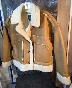 Wild Fable-Women's brown shearling moto button down faux fur coat size Sm - Picture 1 of 6