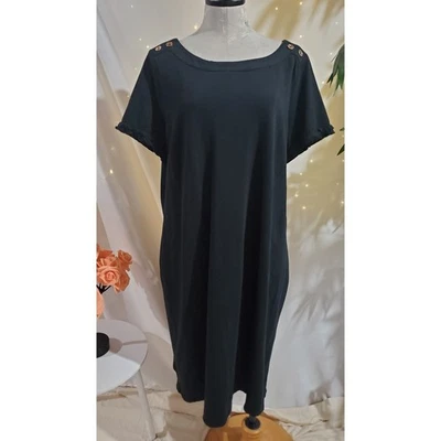 Talbots NWOT Button Accent Short Ruffle Trim Sleeve Midi Dress Size 1X Black - Image 1 of 4