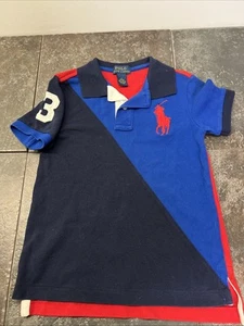 Polo Ralph Lauren Boy's Blk Blue Large Pony #3 Diagonal Stripe Polo Size 5 - Picture 1 of 7