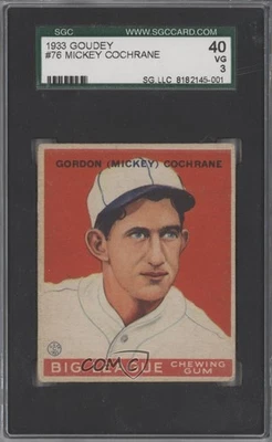 1933 Goudey Big League Chewing Gum R319 Mickey Cochrane #76 SGC 40 HOF - Image 1 of 2