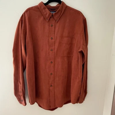 Consensus XL Luxury Faux Suede Shirt Button Down Rust Orange Menswear - Image 1 of 4