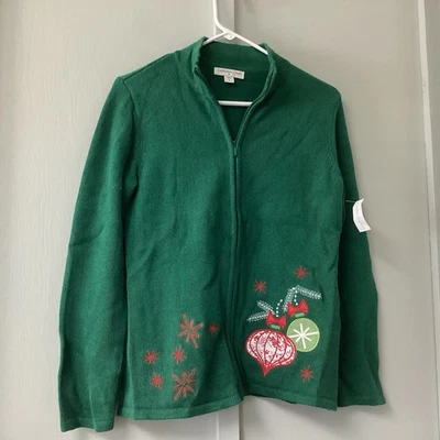 Cárdigan Suéter Coldwater Creek Talla Pequeña Navidad Para Mujer Cremallera Completa Verde Nuevo Foto 1 de 4
