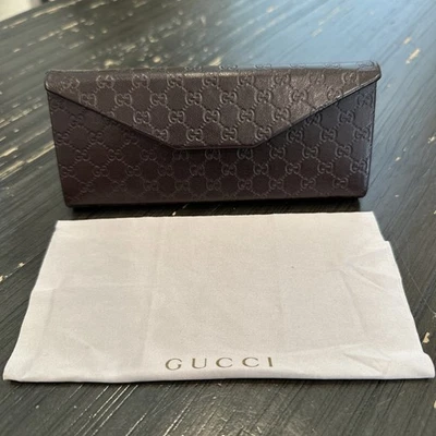 GUCCI Estuche Plegable para Gafas/Gafas de Sol Triple Cuero Marrón con Logo en Relieve Foto 1 de 4