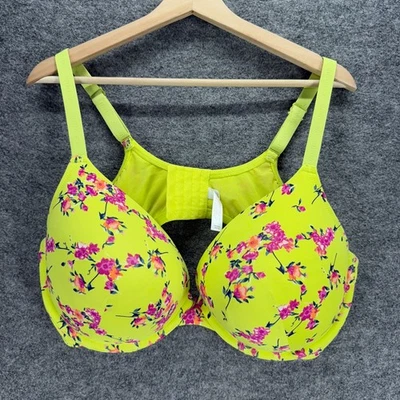 Cacique Bralette 胸罩女式 46DD 绿色花卉聚拢钢圈不透明钩眼 — 第 1/4 张图片